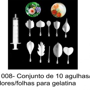 J 1008- Conjunto de 10 agulhas/bicos com flores/folhas para gelatina