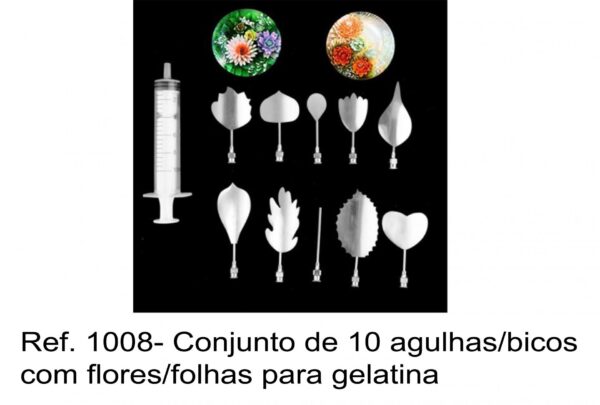 J 1008- Conjunto de 10 agulhas/bicos com flores/folhas para gelatina