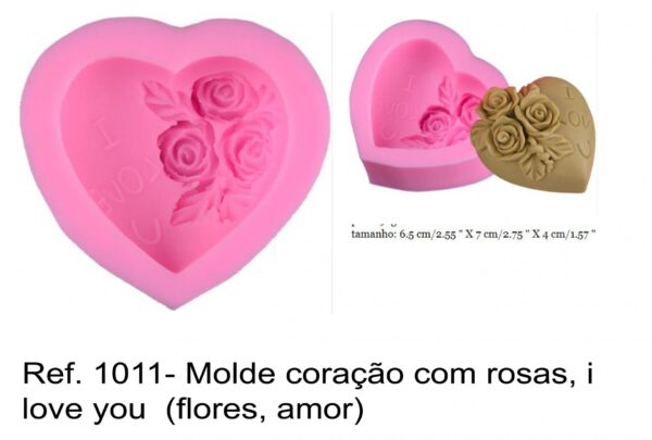 J 1011- Molde coração com rosas, i love you  (flores, amor)