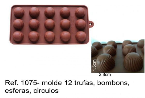 J 1075- molde 12 trufas, bombons, esferas, circulos espiral swirl