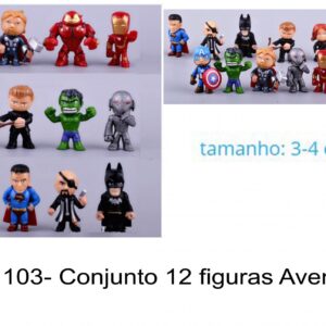 J 1103- Conjunto 12 figuras Avengers, herois, hulk spiderman capitão américa thor, ironman shield superman