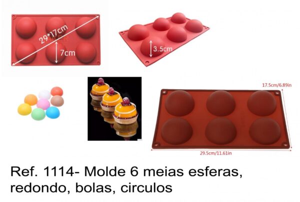 J 1114- Molde 6 meias esferas, redondo, bolas, circulos