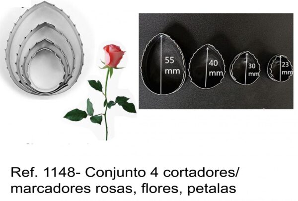 J 1148- Conjunto 4 cortadores/ marcadores rosas, flores, petalas
