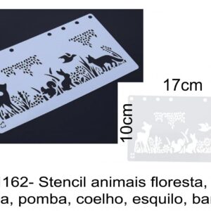 J 1162- Stencil animais floresta, raposa, pomba, coelho, esquilo, bambi passaros aves