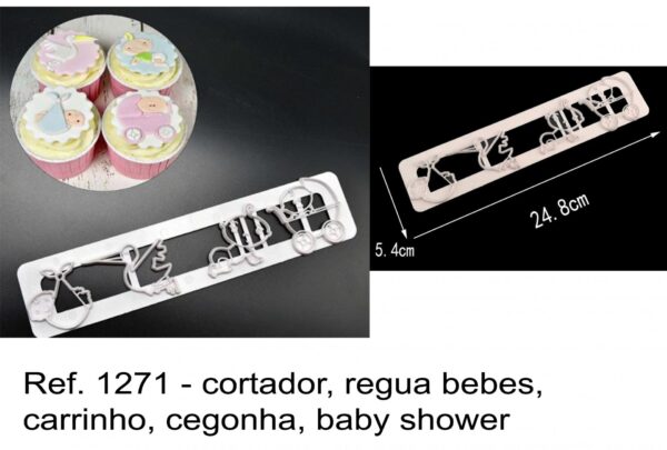 J 1271 - cortador, regua bebes, carrinho, cegonha, baby shower