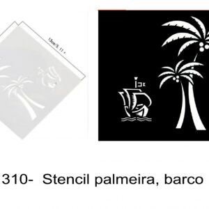 J 1310-  Stencil palmeira, barco pirata, ilha