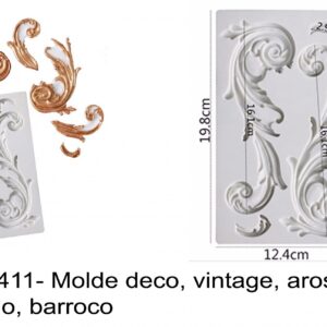 J 1411- Molde deco, vintage, aros, rebordo, barroco palmas