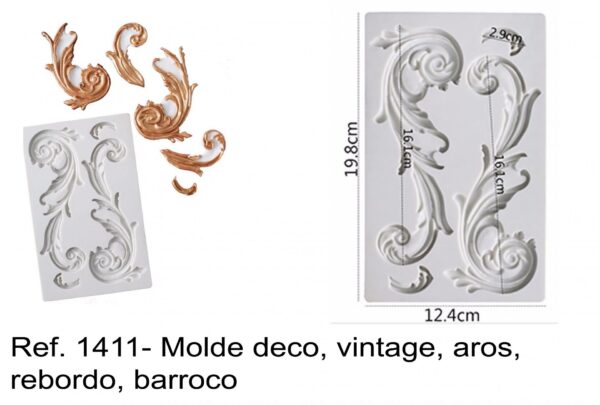 J 1411- Molde deco, vintage, aros, rebordo, barroco palmas