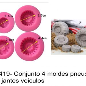 J 1419- Conjunto 4 moldes pneus, rodas, jantes veiculos