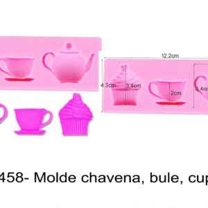 J 1458- Molde chavena, bule, cupcake, chá alice