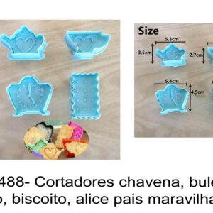J 1488- Cortadores chavena, bule, relógio, biscoito, alice pais maravilhas, chá