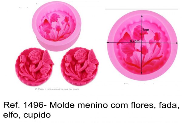 J 1496- Molde menino com flores, fada, elfo, cupido, anjo