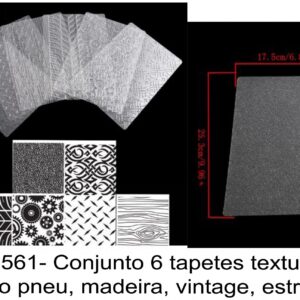 J 1561- Conjunto 6 tapetes texturas padrão pneus, madeira, vintage, estrelas  selos, carimbo embossing