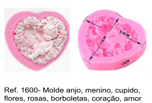J 1600- Molde anjo, menino, cupido, flores, rosas, borboletas, coração, amor bebe