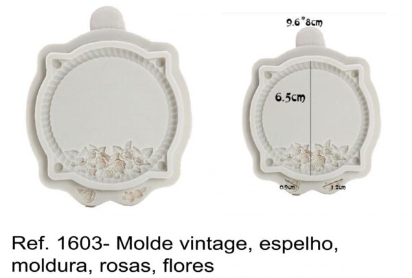 J 1603- Molde vintage, espelho, moldura, rosas, flores