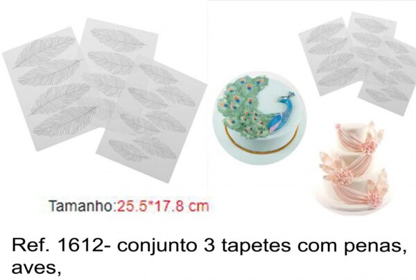 J 1612- conjunto 3 tapetes com penas, aves,  selos, carimbo embossing textura