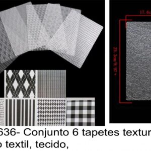 J 1636- Conjunto 6 tapetes texturas padrão textil, tecido,  selos, carimbo embossing