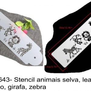 J 1643- Stencil animais selva, leao, macaco, girafa, zebra