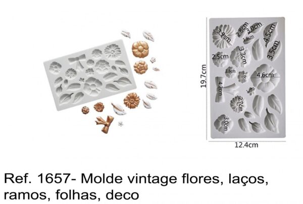 J 1657- Molde vintage flores, laços, ramos, folhas, deco