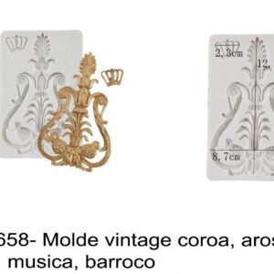 J 1658- Molde vintage coroa, aros, palma, musica, barroco
