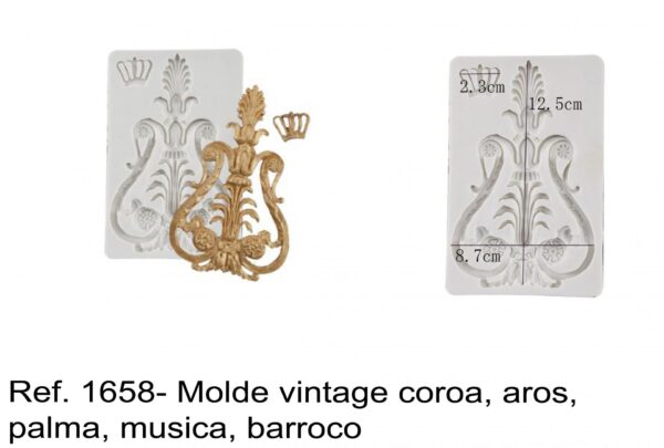 J 1658- Molde vintage coroa, aros, palma, musica, barroco