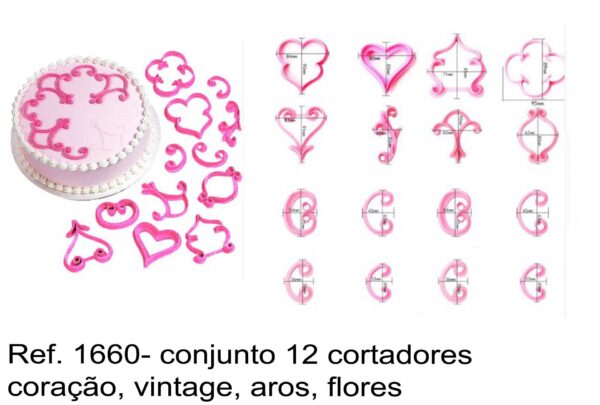 J 1660- conjunto 12 cortadores coração, vintage, aros, flores