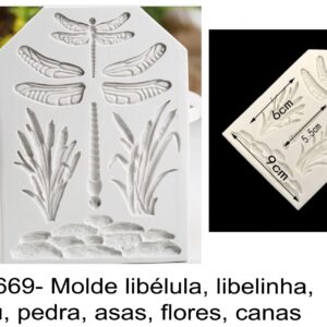 J 1669- Molde libélula, libelinha, bambu, pedra, asas, flores, canas  tropical tropicais