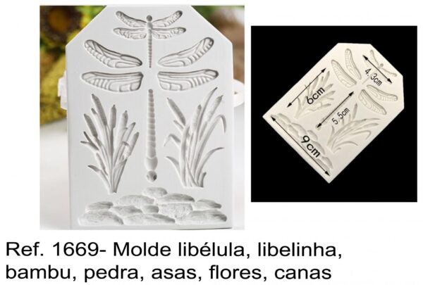 J 1669- Molde libélula, libelinha, bambu, pedra, asas, flores, canas  tropical tropicais