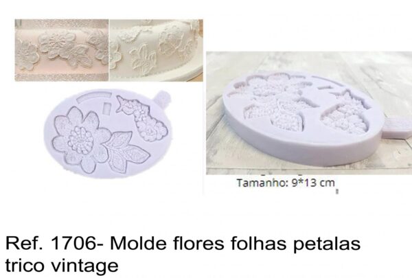 J 1706- Molde flores folhas petalas trico vintage bordado rendas lace