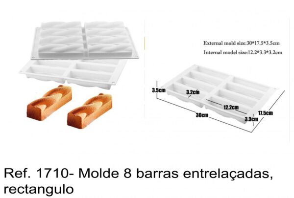 J 1710- Molde silicone 8 barras entrelaçadas, rectangulo