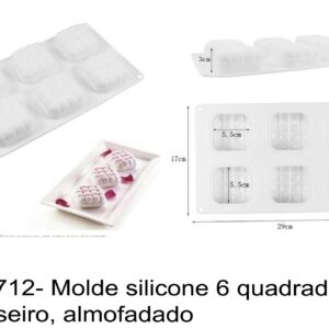 J 1712- Molde silicone 6 quadrados, travesseiro, almofadado