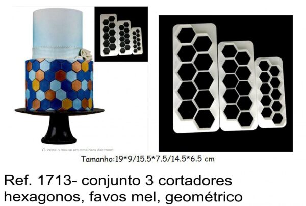 J 1713- conjunto 3 cortadores hexagonos, favos mel, geométrico colmeia