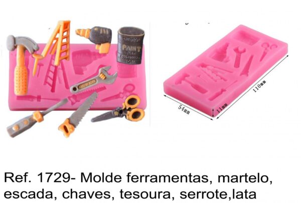 J 1729- Molde ferramentas, martelo, escada, chaves, tesoura, serrote,lata, berbequim