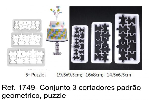 J 1749- Conjunto 3 cortadores padrão geometrico, puzzle