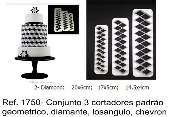 J 1750- Conjunto 3 cortadores padrão geometrico, diamante, losangulo, chevron