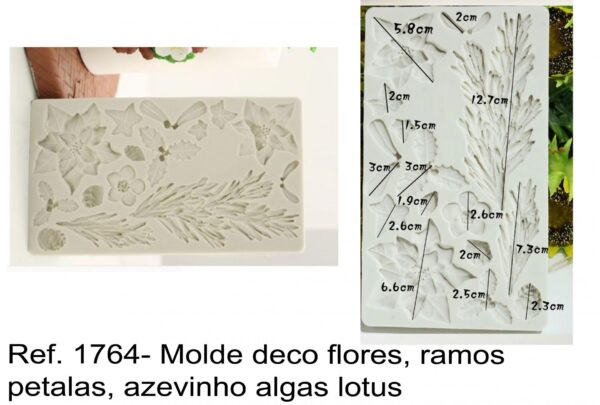 J 1764- Molde deco flores, ramos petalas, azevinho algas lotus natal