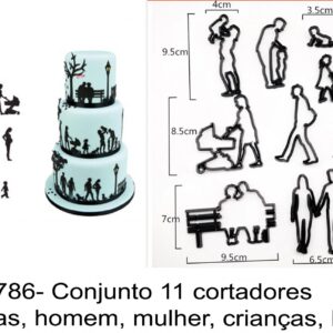 J 1786- Conjunto 11 cortadores pessoas, homem, mulher, crianças, bebes silhuetas, idades,  familia gerações