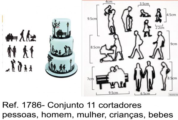 J 1786- Conjunto 11 cortadores pessoas, homem, mulher, crianças, bebes silhuetas, idades,  familia gerações