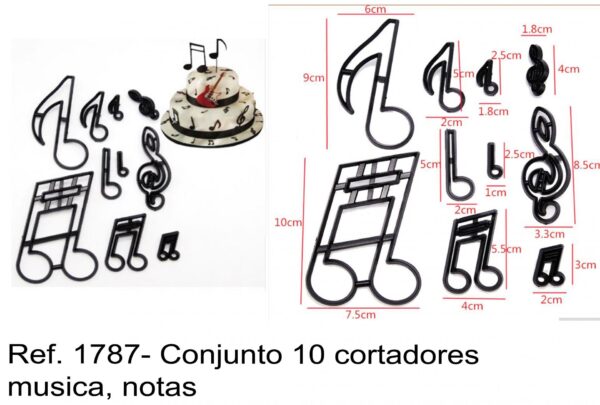 J 1787- Conjunto 10 cortadores musica, notas silhuetas