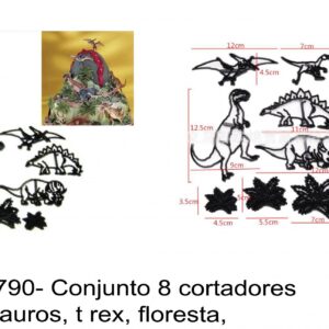 J 1790- Conjunto 8 cortadores dinossauros, t rex, floresta, silhuetas
