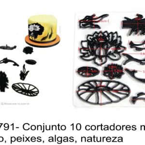 J 1791- Conjunto 10 cortadores mar, oceano, peixes, algas, natureza silhuetas