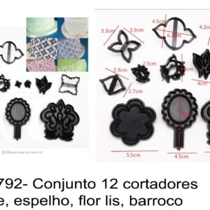 J 1792- Conjunto 12 cortadores vintage, espelho, flor lis, barroco silhuetas