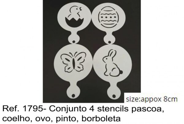 J 1795- Conjunto 4 stencils pascoa, coelho, ovo, pinto, borboleta