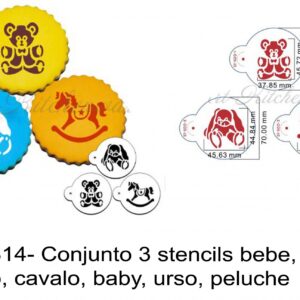 J 1814- Conjunto 3 stencils bebe, coelho, cavalo, baby, urso, peluche