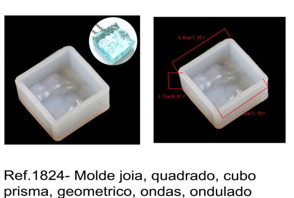J 1824- Molde joia, quadrado, cubo prisma, geometrico, ondas, ondulado cristais, pedras cachabon cristal