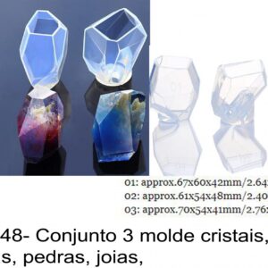 J 1848- Conjunto 3 molde cristais, prismas, pedras preciosas, joias,  cachabon cristal