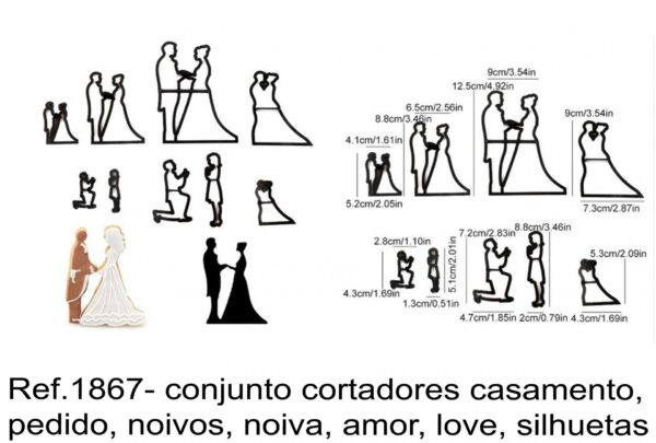 J 1867- conjunto cortadores casamento, pedido, noivos, noiva, amor, love, silhuetas