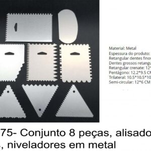 J 1875- Conjunto 8 peças, alisadores, pentes, niveladores em metal raspador