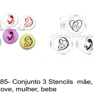 J 1885- Conjunto 3 Stencils  mãe, filho, amor, love, mulher, bebe