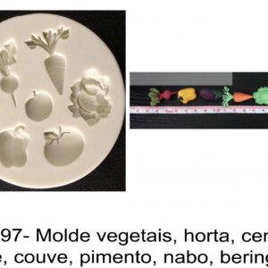 J 1897- Molde vegetais, horta, cenoura, tomate, couve, pimento, nabo, beringela